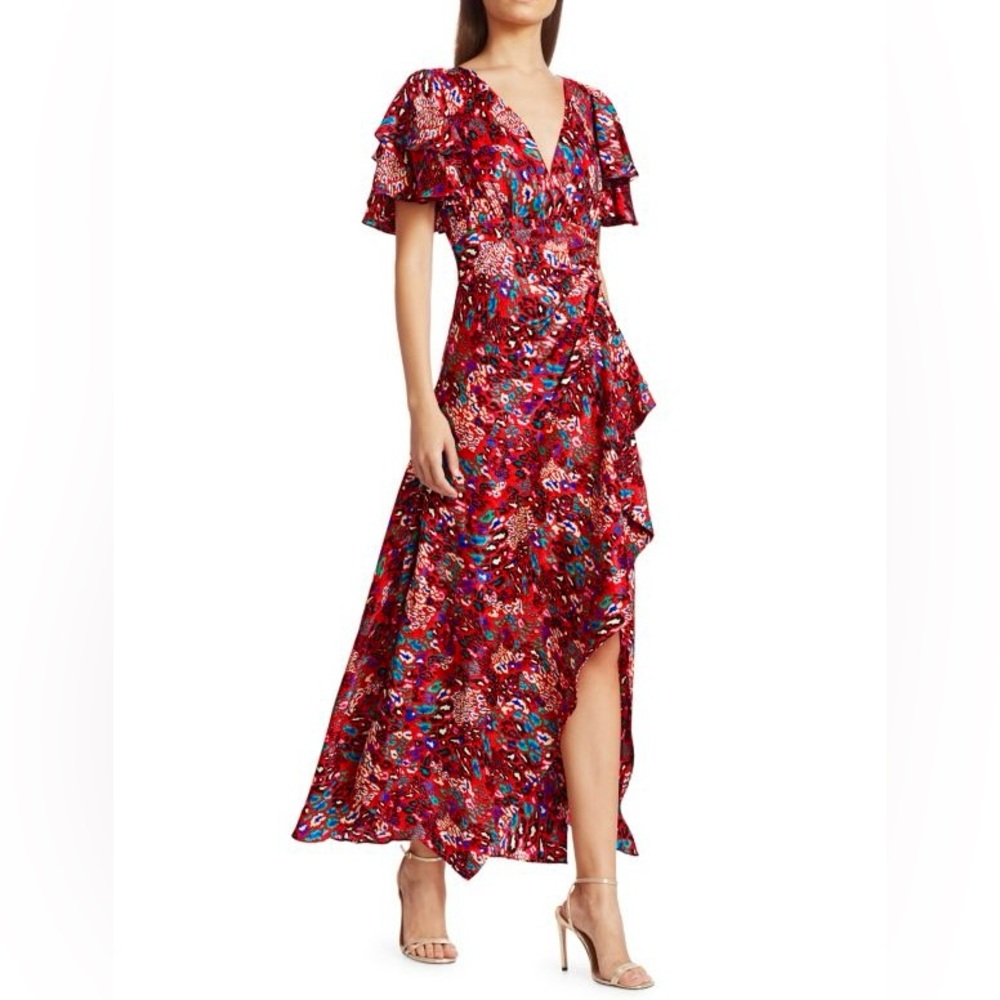 TANYA TAYLOR Clementine Tiered Ruffle Print 100% Silk Maxi Dress NEW Size 2